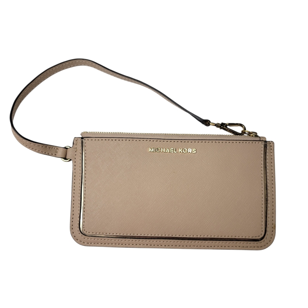 MICHAEL Michael Kors Jet Set Travel Saffiano Leather Wristlet Pouch Nude Beige